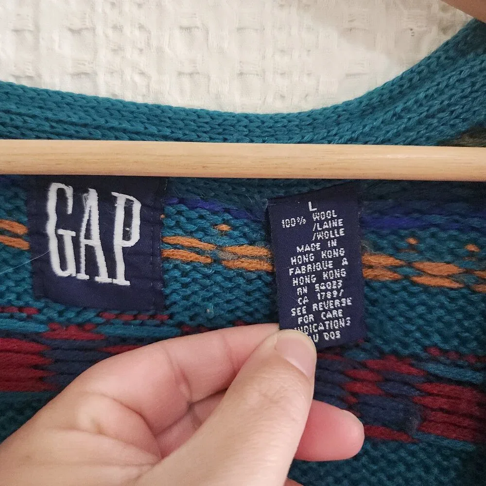 GAP Teal Multicolor Patterned Men's Cardigan